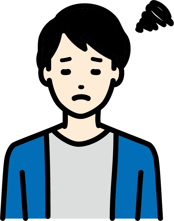 困っている男性のイラスト（残念ポイント）
